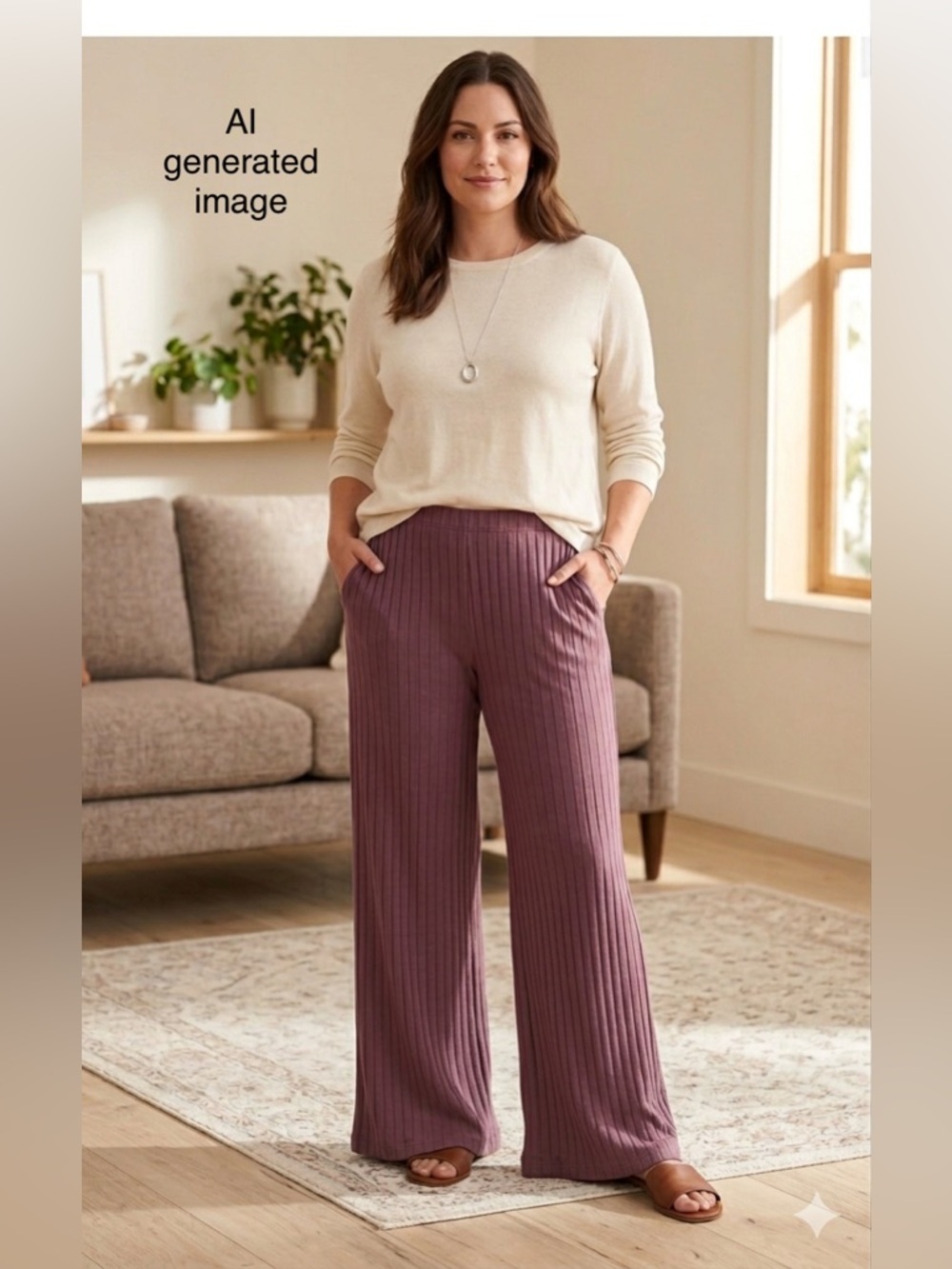 Eileen Fisher Women’s Wide Leg Pants Tencel Lyocell Ribbed Fig Mauve Large